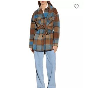 Sandro checked jacket with belt size 34